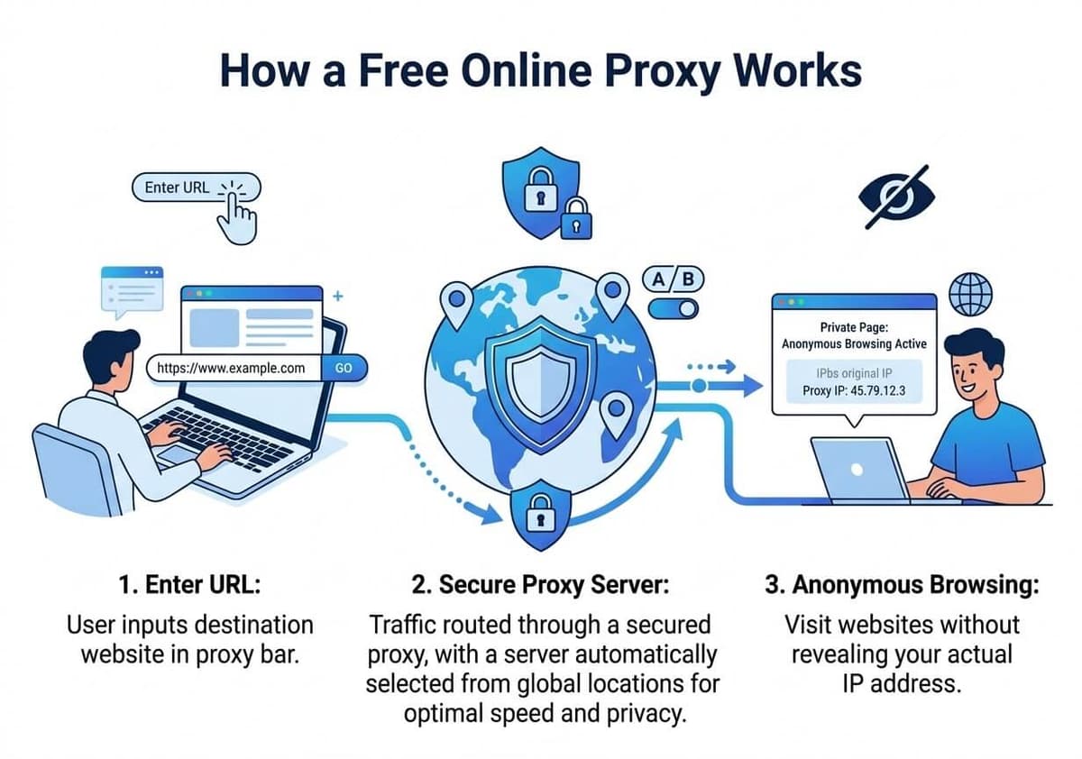 How a free online proxy works - Enter URL, Secure Proxy Server, Anonymous Browsing